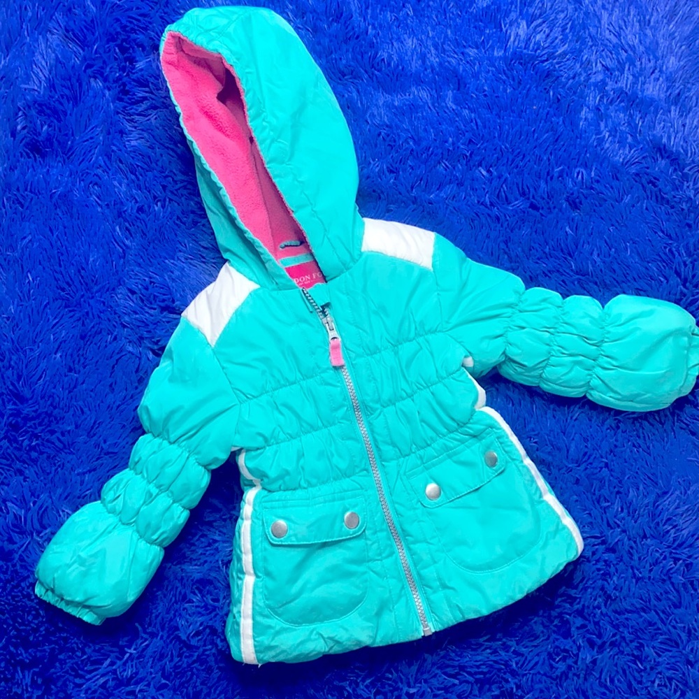 London Fog Turquoise Blue Puffer Hooded Jacket Girl’s Size 2T